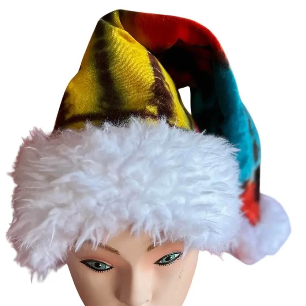 Unisex Santa Hat One Size Handmade Tie Dye Hippie Christmas Fun Holiday NEW NWT